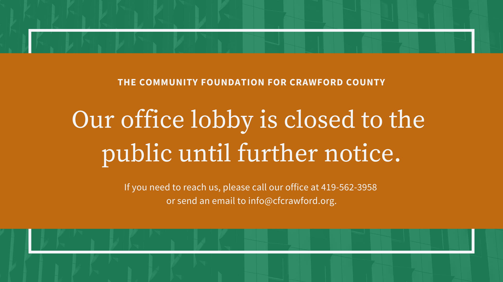 2020 Office lobby closed to the public notice